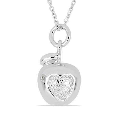 BUY 925 STERLING SILVER WHITE DIAMOND DOUBLE CUT GEMSTONE APPLE PENDANT